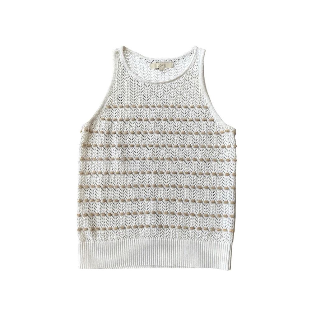 Loft crochet White and beige Cotton Tank Top Blouse Sleeveless Sweater Women’s M - Picture 6 of 8